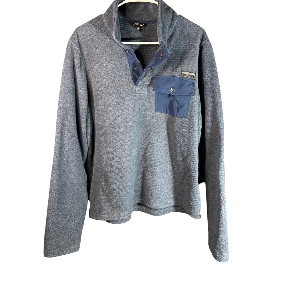 Simply Southern Mens Blue‎ Heathered Quarter Snap Fleece Pullover Sweater Medium